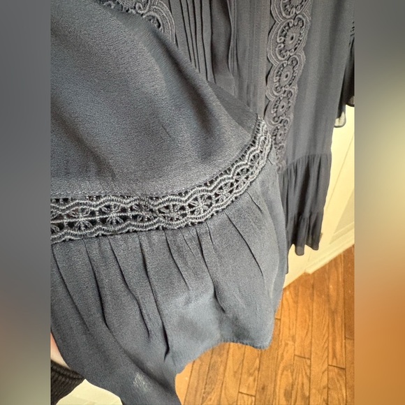 LOFT Navy Blue Embroidered Drop-Waist Dress – Size 12 – Dark Boho Beauty - Picture 7 of 14